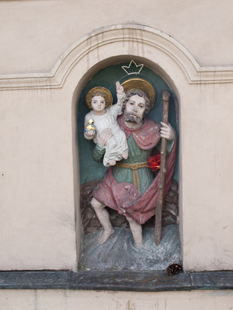 Saint Christopher - figurine of roadside shrines in Krakow, Polandの写真素材