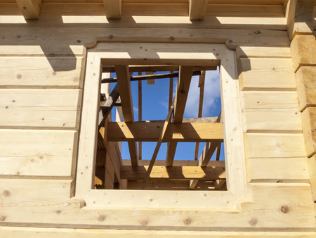 fragment structure wooden log home under constructionの写真素材