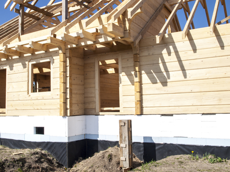 fragment structure wooden log home under constructionの写真素材