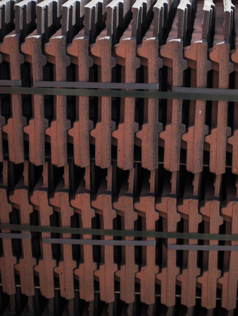 ceramic tiles container lying on the pallet as a backgroundの写真素材