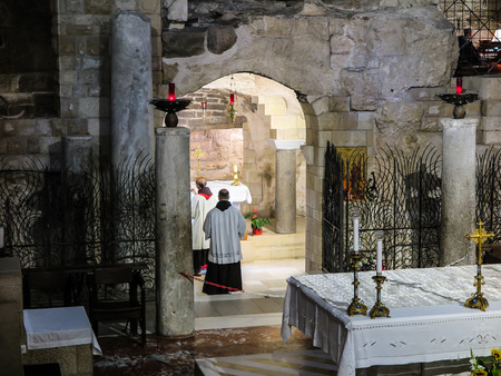 NAZARETH, ISRAEL July 8, 2015; inside the Basilica of the Annunciation. Nazareth, july 8, 2015