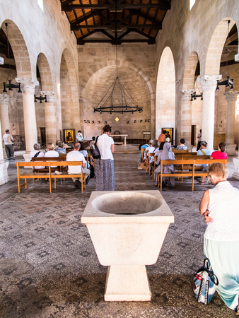TABGHA, ISRAEL 9 July 2015: Interior of The Church of the First Feeding of the Multitude at Tabgha, near Capernaum, Israelのeditorial素材