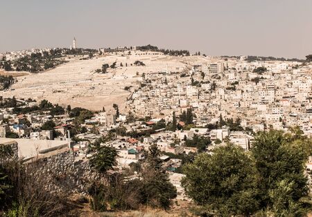 Panorama overlooking the Old City of Jerusalem, Israel, including the  Mount of Olives.の写真素材
