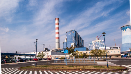 OPOLE, POLAND, September 14, 2015: The coal plant Opole in Brzezie near Opole, view from the parking lotのeditorial素材