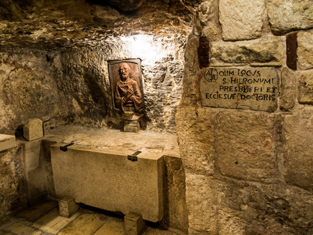 BETHLEHEM, Israel, July 12, 2015: The city of Bethlehem. Grotto of St. Jerome in the area koÅciÅa St. Catherine and near the Basilica of the Nativity of the birth of Jesus Christのeditorial素材