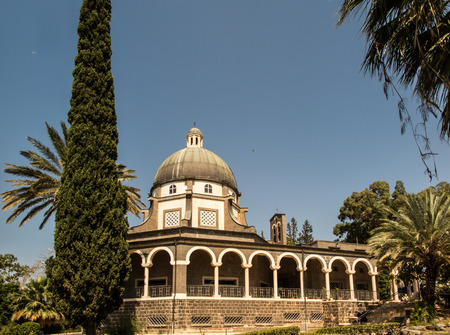 Catholic chapel on Mount of Beatitudes near Tabgha at the Sea of Galilee, Israelの写真素材
