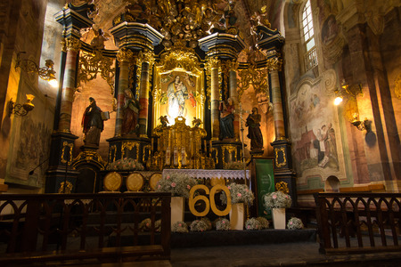 Staniatki, Poland - June 9, 2016: The historic convent, the nuns of the Benedictine abbey, interior of the church.のeditorial素材