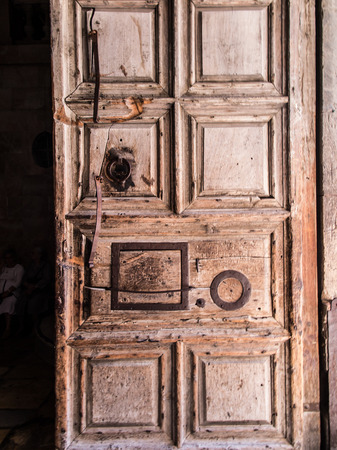 Vew on main entrance in at the Church of the Holy Sepulchre in Old City of Jerusalem, Israelの写真素材