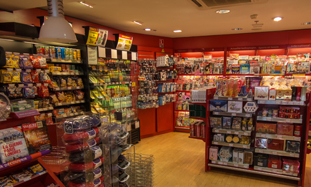 Paris, France - September 15, 2016: Airport Charl De Gol in Paris souvenir shop in the duty free zoneのeditorial素材