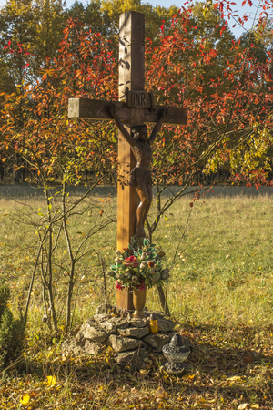 Cross roadside on a sunny autumn afternoonの写真素材
