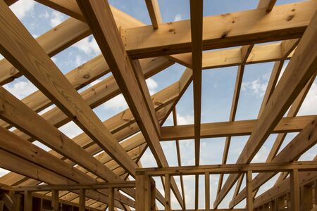 Building a house in skeleton technology, stage before installing thermal insulationの写真素材