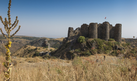 Summer view of the beautiful medieval fortress Amberd in Armeniaの写真素材