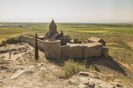 Khor Virap ( the deep dungeon) is an Armenian monastery located near the border with Turkey. The monastery is known for its location at the foot of the biblical mountain Ararat.の写真素材