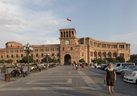 Yerevan, Armenia - September 17, 2017: Republic Square in Yerevan. Headquarters of the Government of Armenia (the council of government ministers). It was originally housed by the People's Commissariat of Armenia.のeditorial素材