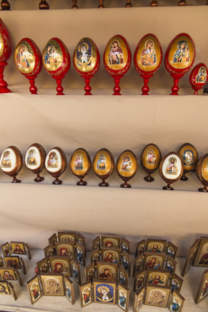 Yerevan, Armenia, September 17, 2017: Armenian symbolic gifts awaiting the buyer at the market stall in Yerevan in Armeniaのeditorial素材