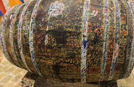 YEREVAN, ARMENIA -21 September 2017: Noy (Ararat) Brandy factory museum visit with congac tasting. Barrels with cognacのeditorial素材