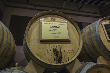 YEREVAN, ARMENIA -21 September 2017: Noy (Ararat) Brandy factory museum visit with congac tasting....