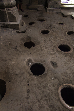 The Haghpat monastery in Armenia. Openings in the floor in places where old letters were hidden, old library.の写真素材
