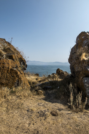 Shore of Lake Sevan in the area of Sevanavank monastery in Armenia