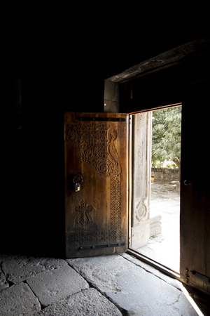 old door in a monastery complex in Haghpat Armeniaの写真素材
