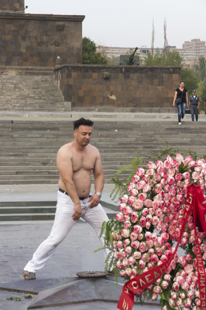 Yerevan, Armenia, 21 September 2017: Mother Armenia Statue or Mayr hayastan. Monument located in Victory Park, Yerevan city, Armenia. Police intervention at tomfoolery at the monument.のeditorial素材