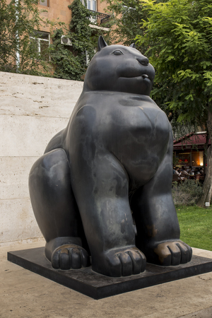 Yerevan, Armenia - September 21, 2017:  Sculpture of big fat black cat. Gallery of modern art at Cascade complex in Yerevan, Armeniaのeditorial素材