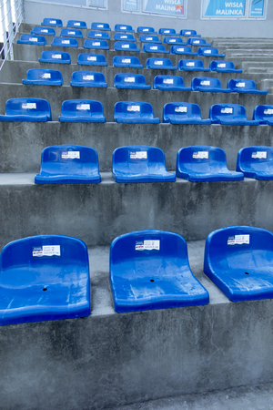 Wisla, Poland, 24 May 20118: Chairs in the place for spectators at the ski jump named Adam Malysz in Wisla Malinka in Polandのeditorial素材