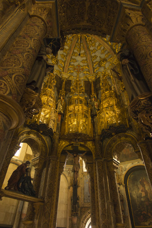 Tomar, Portugal, June 11, 2018: Interior of the Tomar's Knights Templar Round church decorated with late Gothic painting and sculpture.のeditorial素材