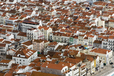 the roofs of buildings in the Portuguese resort of Nazare as seen from the viewpointのeditorial素材