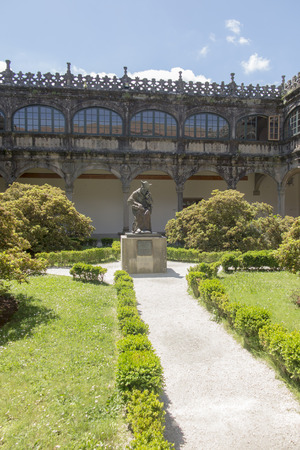 Santiago de Compostela, Galicia, Spain, June 14, 2018: Statue of Alonso III Fonseca, archbishop of Santiago from 1507 to 1523 and a major supporter of the University of Santiago de Compostela, by Galician sculptor Ramon Conde Bermudezのeditorial素材