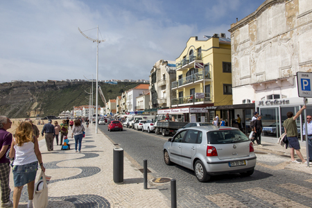 Nazare, Portugal, 13 June 2018: Empty sandy beach and street in the Nazare area of Portugalのeditorial素材