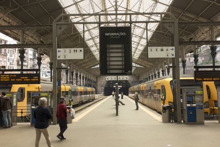 Porto, Portugal, June 15, 2018:  Sao Bento railway station in Porto, Portugal. It is decorated with approximately 20,000 azulejo tiles, dating from 1905-1916のeditorial素材
