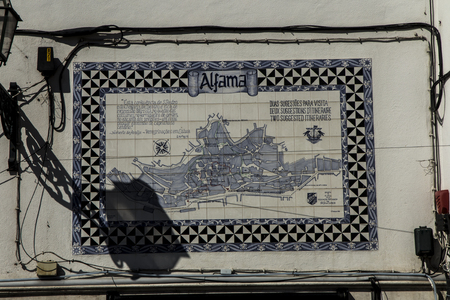 Lisbon, Portugal, June 15, 2018: Alfama, part of town plan made of sceramic tiles placed on the wall of one of the buildingsのeditorial素材