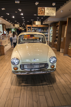 WARSAW, POLAND -21 JUNE 2019: Halls of the Chopin Airport Okecie Okecie Warsaw, Poland. Visible old Polish car FSO Syrenaのeditorial素材