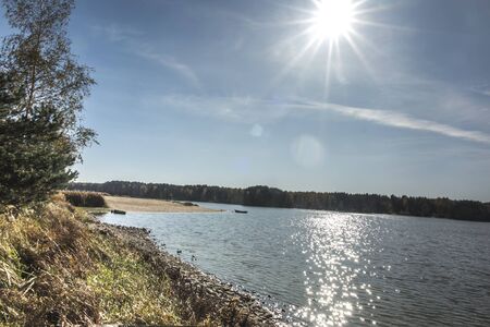 Autumn sun over the Zielona reservoir on the Mala Panew river in Poland