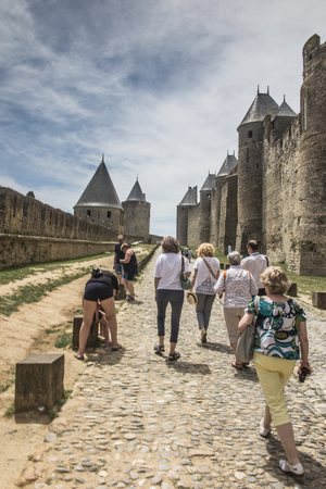 Carcassonne Languedoc-Roussillon France - June 25, 2019: Carcasson fortificated castle is a UNESCO world heritage site, Franceのeditorial素材