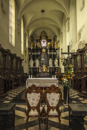 Tyniec, Krakow, Poland, August 3, 2019: Interior of the church at the Benedictine Abbey in Tyniec near Krakow, Polandのeditorial素材