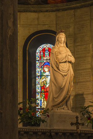 La Salette, France, June 26, 2019: Sanctuary of the Mother of God Weeping in the French Alps, interior of the church. The statue of Mary carried out of the church to the processionsのeditorial素材