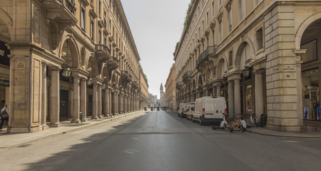 Turin, Italy, 27 June 2019: The deserted streets of Turin in Italy on a very hot dayのeditorial素材