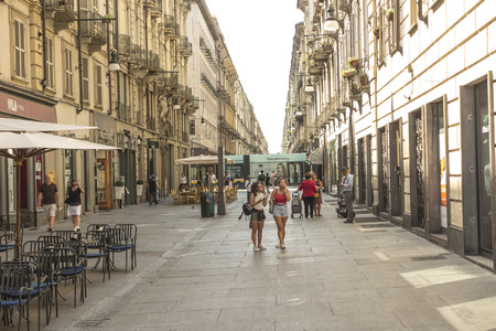 Turin, Italy, 27 June 2019: The deserted streets of Turin in Italy on a very hot dayのeditorial素材