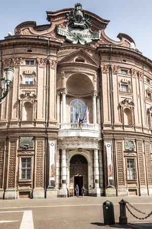 Turin, Italy, 27 June 2019: Facade of the Carignano Palace in Turin, Italyのeditorial素材
