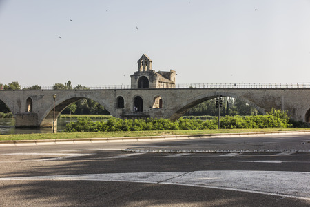 The Saint BÃ©nÃ©zet bridge, known as the Avignon bridge, photo taken from belowのeditorial素材