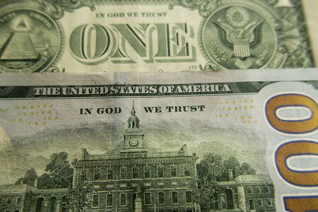 In God we trust - an inscription on American banknotes of various denominationsの写真素材