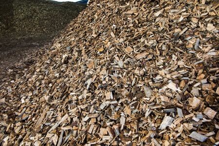 wood chips lying on the heap prepared as fuel for the biomass boilerの写真素材