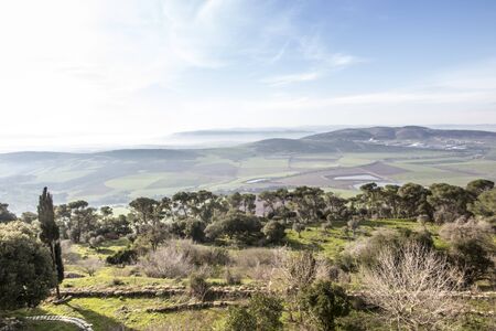view of the surrounding area from Mount Tabor, that is from the Transfiguration of the Lord in Israelの写真素材