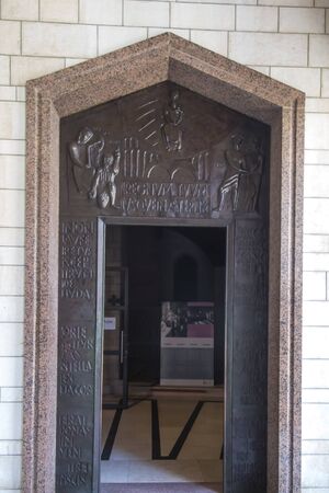 Door of the Basilica of the Annunciation in Nazareth Israelの写真素材