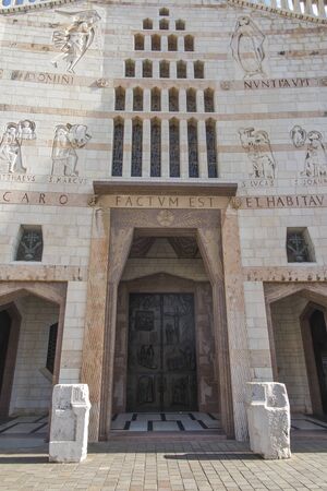 Door of the Basilica of the Annunciation in Nazareth Israelの写真素材