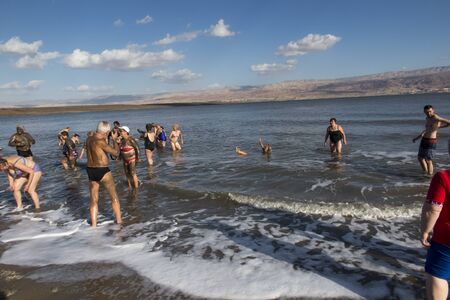 Dead Sea, Israel, january 31, 2020: Dead Sea coast with beach in Israelの写真素材
