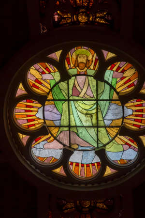 Jerusalem, Israel - January 30, 2020: Church of Saint Peter in Gallicantu is a Roman Catholic church on the eastern slope of Mount Zion. Israel. Colorful stained glass windowのeditorial素材