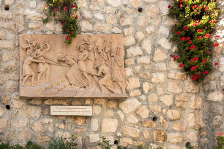 JERUSALEM, ISRAEL January 30, 2020. Bas-relief in Jerusalem at the church of St. Peter in Gallicantu on Mount Zion, along the road that Jesus followed before his death from the Upper Room to the Mount of Olives and back, Jerusalem, Israelのeditorial素材
